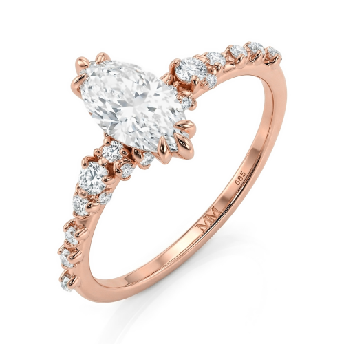 Elegante - anello con moissanite con taglio marquise e pietre laterali minimaliste d’ispirazione vintage