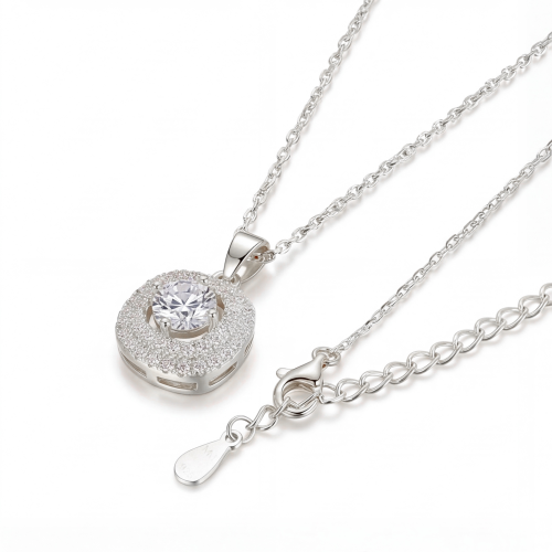 Vivara - ciondolo con moissanite e montatura halo impreziosita da pietre incastonate