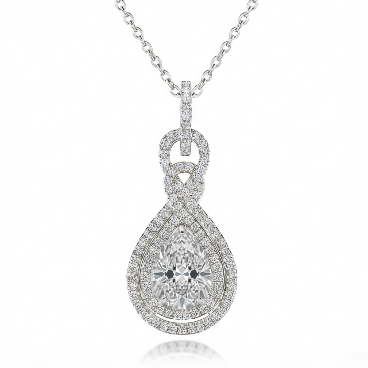 Pearla - ciondolo con moissanite taglio a goccia e doppia corona di pietre