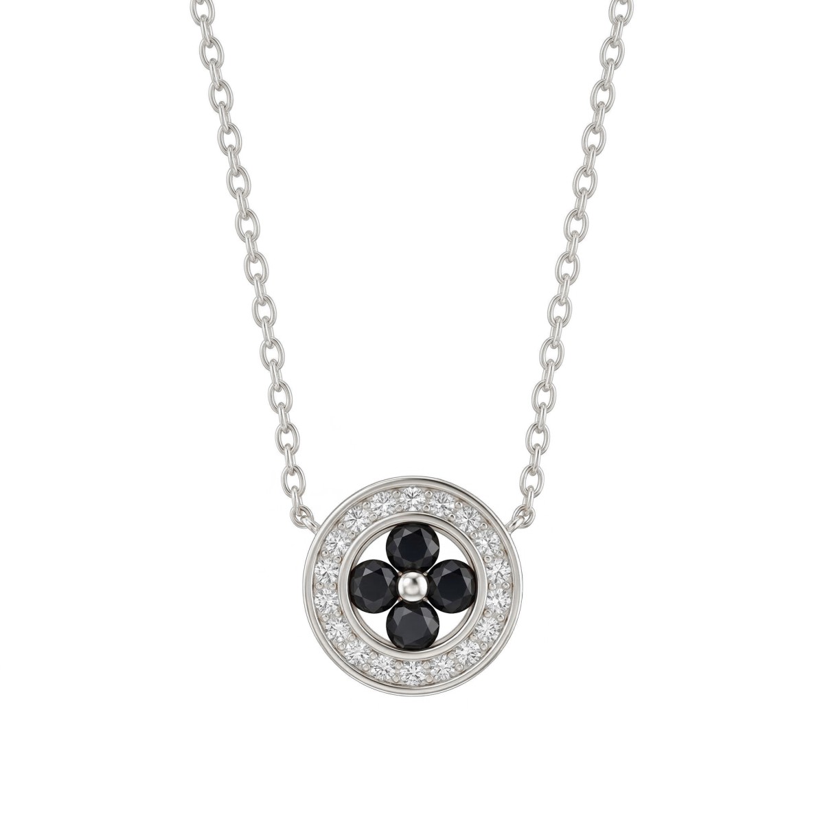 Nightfall - ciondolo con moissanite nera, montatura halo e bordo decorato