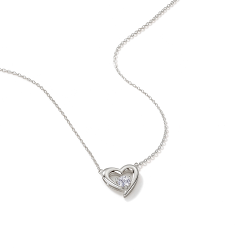 Embrace - ciondolo dalla silhouette a cuore con moissanite e pietra centrale