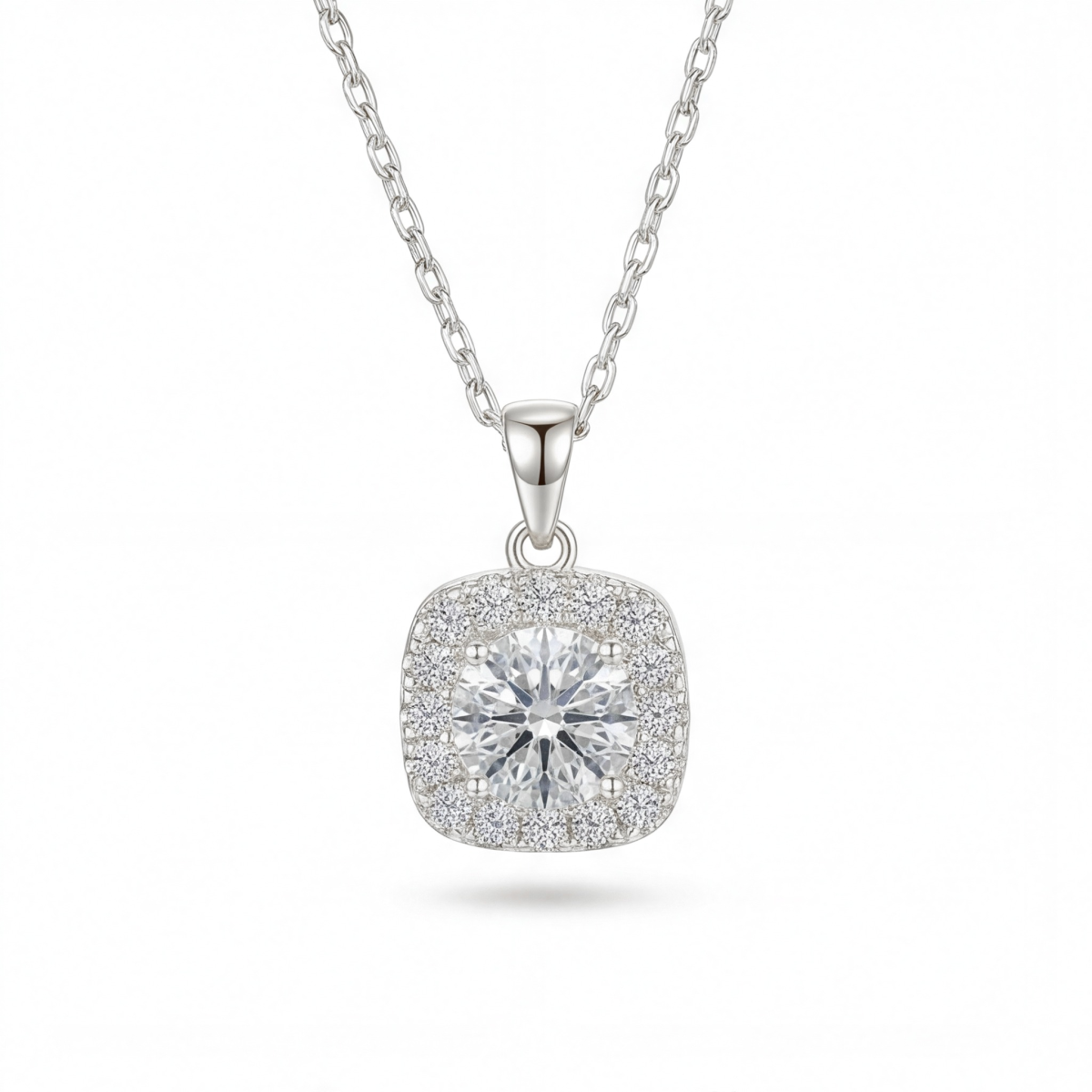 Haloette - ciondolo con moissanite e dettaglio halo completo