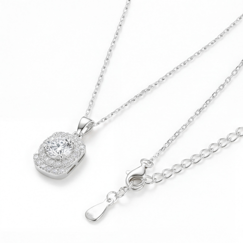 Memento - ciondolo con moissanite brillante e montatura halo a pavé