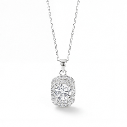 Memento - ciondolo con moissanite brillante e montatura halo a pavé