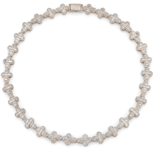Virtuoso - catena con croce ornata di moissanite con taglio smeraldo e pavé, con chiusura d’effetto