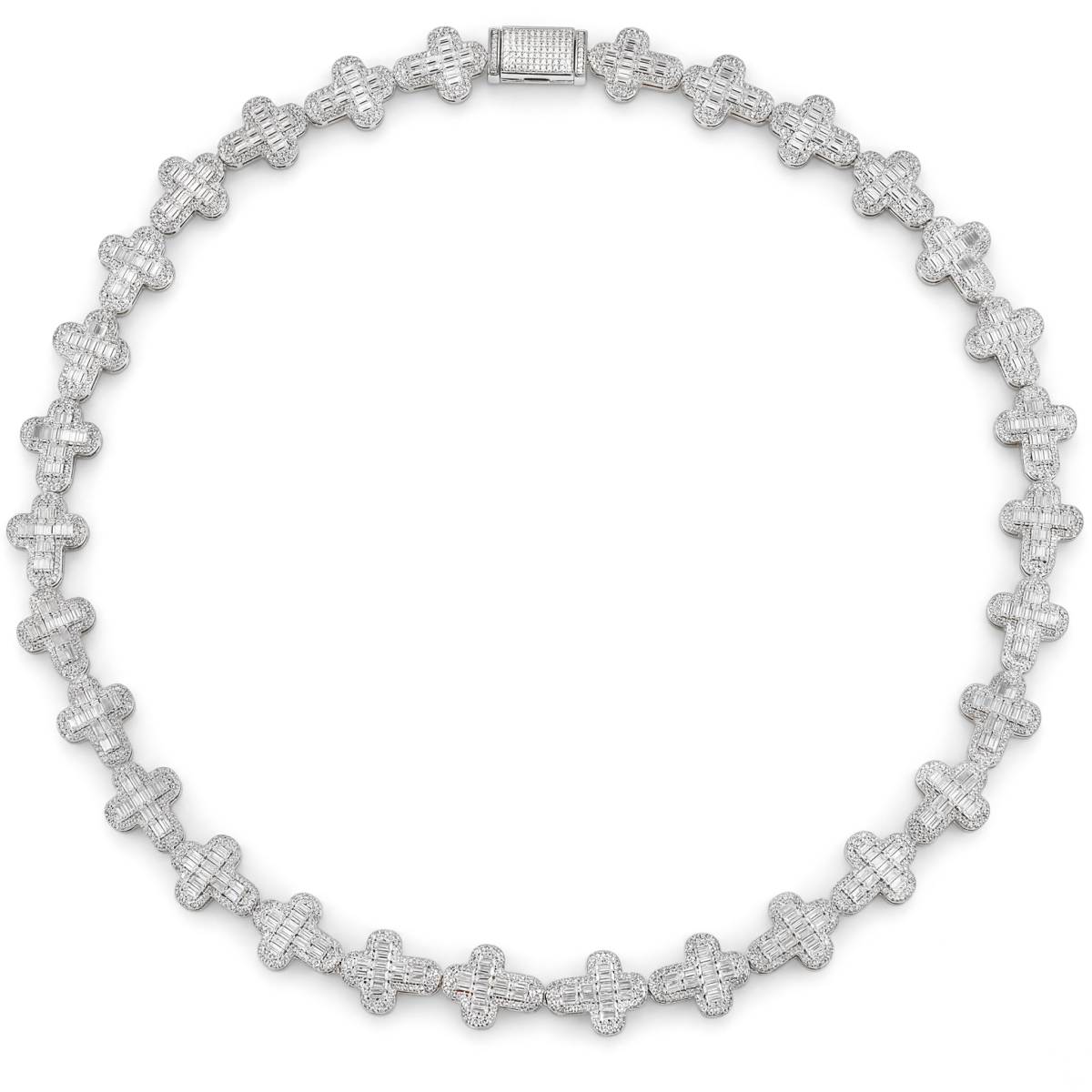 Virtuoso - catenina con croce a pavé in moissanite a taglio smeraldo e chiusura importante