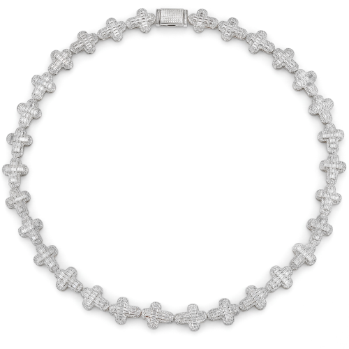Virtuoso - catena con croce ornata di moissanite con taglio smeraldo e pavé, con chiusura d’effetto