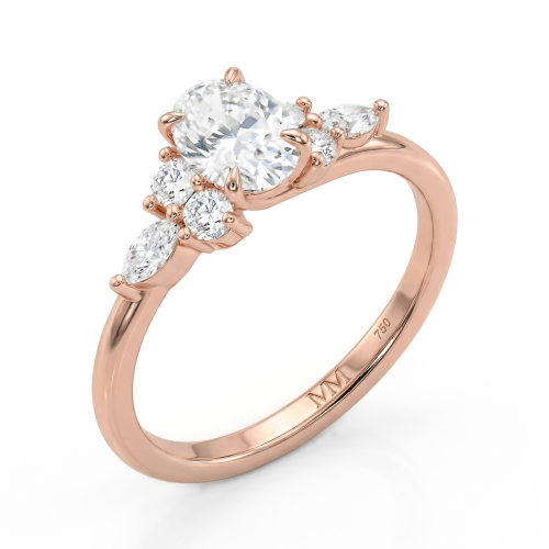 Olivette - anello di fidanzamento con moissanite a taglio ovale e pietre laterali a taglio marquise