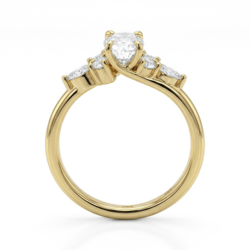 Olivette - anello di fidanzamento con moissanite a taglio ovale e pietre laterali a taglio marquise
