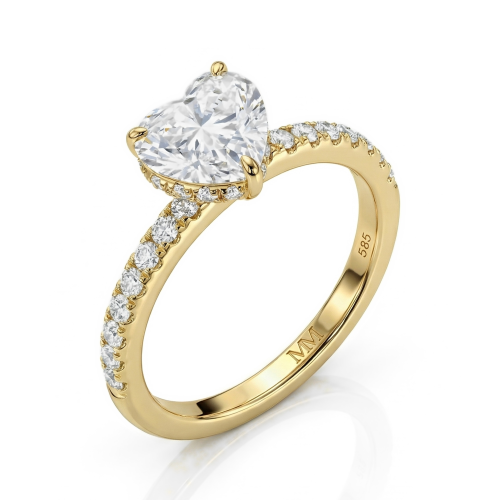 Amoretta - anello di fidanzamento con moissanite taglio a cuore e spalle con pavé