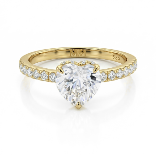 Amoretta - anello di fidanzamento con moissanite taglio a cuore e spalle con pavé