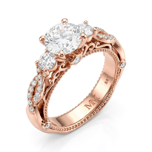 Circe - anello di fidanzamento di ispirazione vintage con moissanite, pietre laterali e dettagli in filigrana