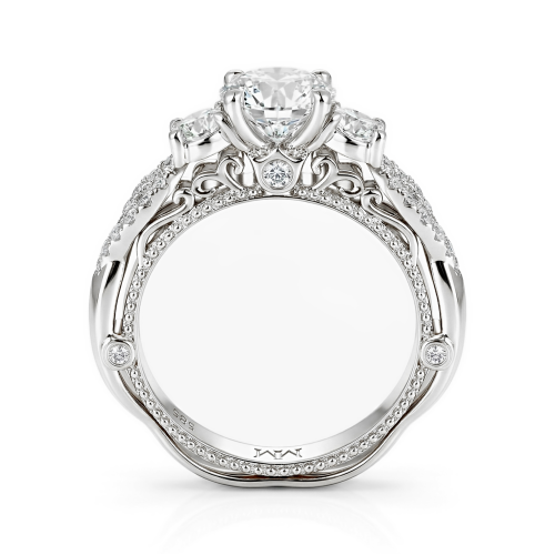 Circe - anello di fidanzamento di ispirazione vintage con moissanite, pietre laterali e dettagli in filigrana