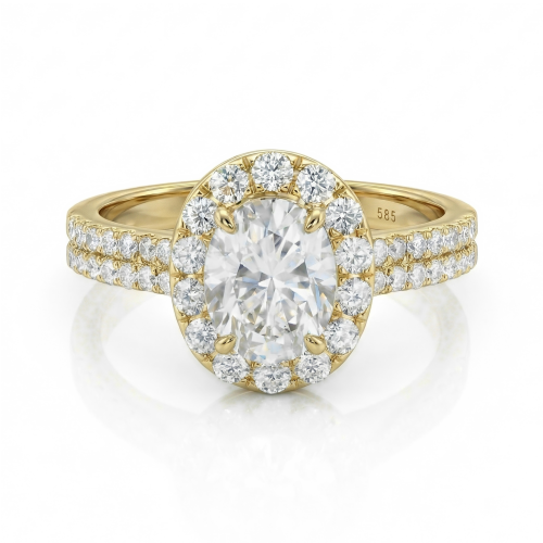 Ovalea - anello con moissanite a taglio ovale e montatura halo a pavé