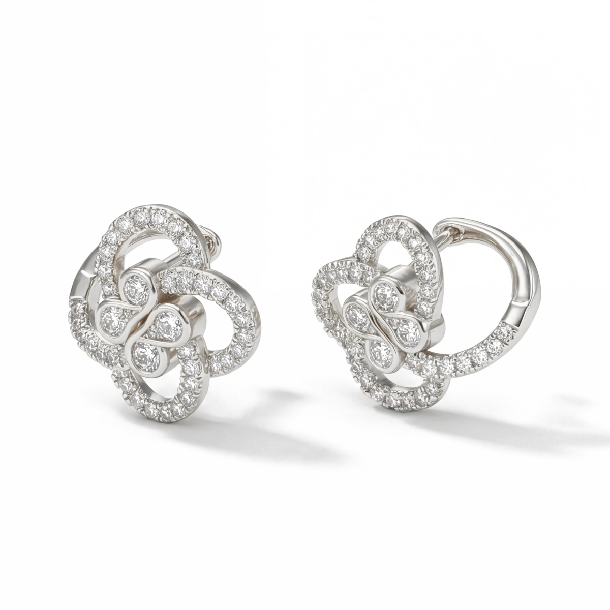 Vortexia - orecchini a forma di trifoglio con motivo floreale in moissanite e pavé scintillante