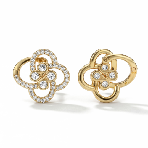 Vortexia - orecchini a forma di trifoglio con motivo floreale e scintillio del pavé di moissanite