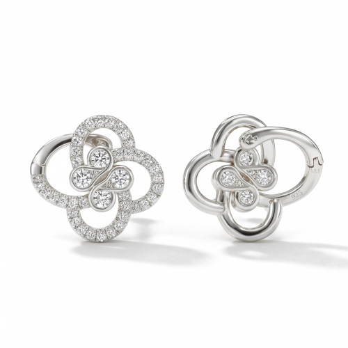 Vortexia - orecchini a forma di trifoglio con motivo floreale e scintillio del pavé di moissanite