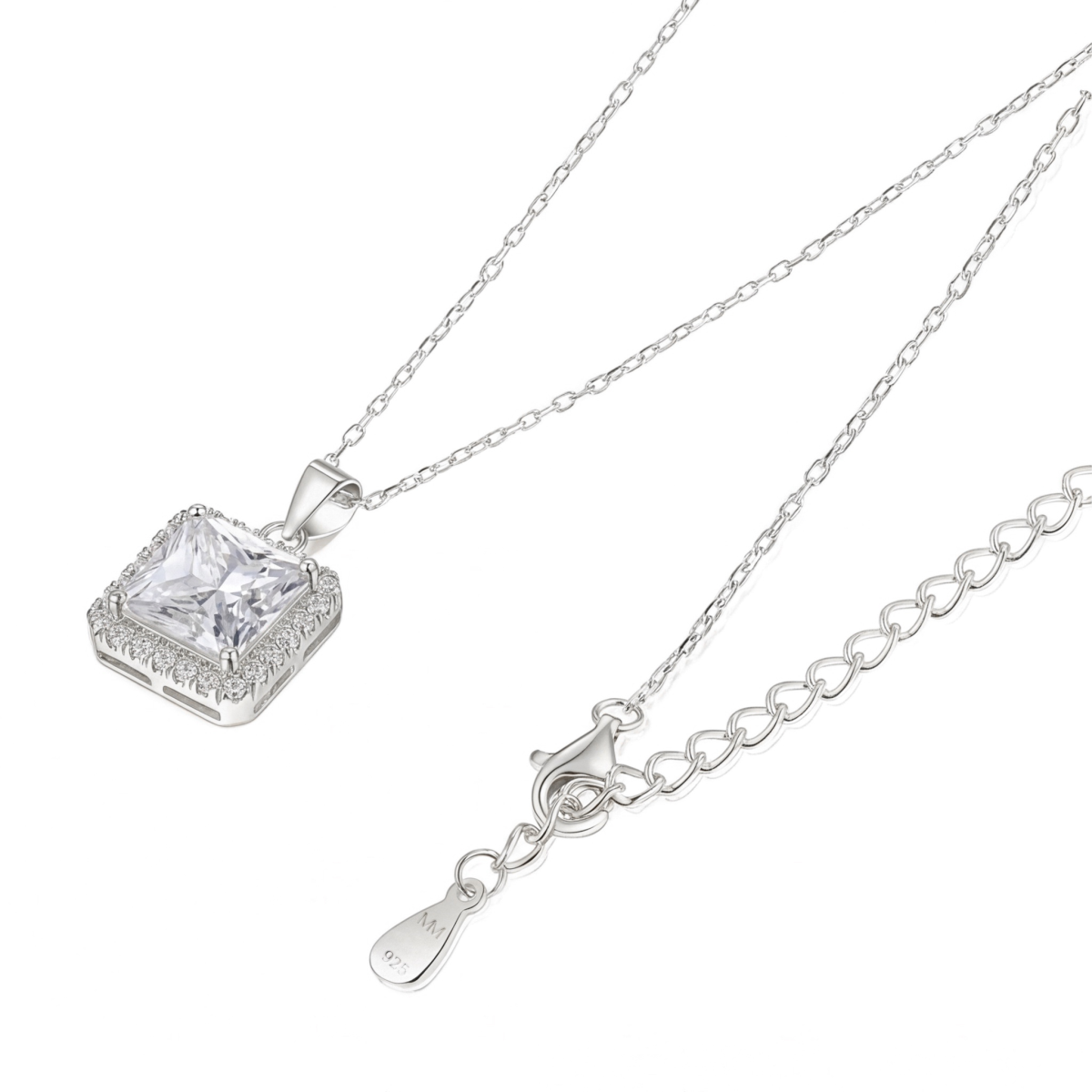 Radiance - ciondolo con moissanite con taglio princess e montatura halo