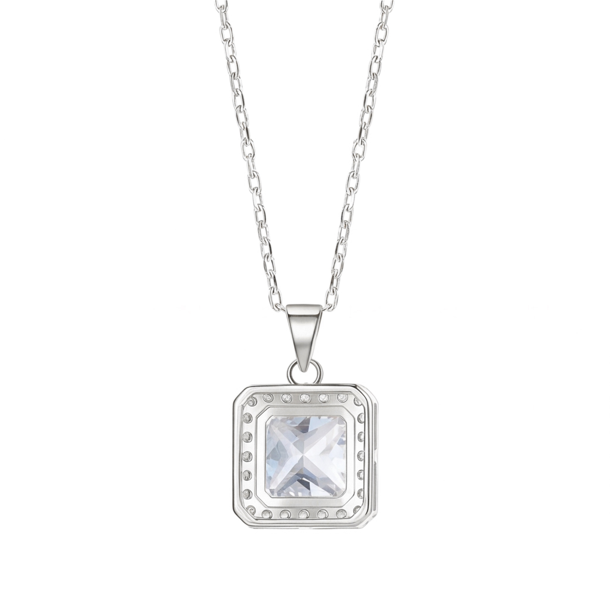 Radiance - ciondolo con moissanite con taglio princess e montatura halo