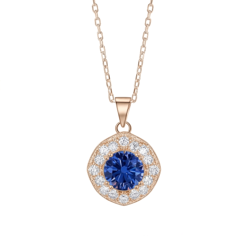 Purelle - ciondolo con moissanite blu reale in montatura halo e catena a maglie