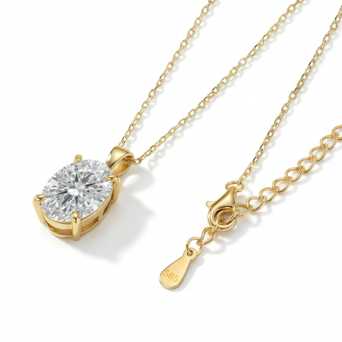 Ovaluxe - ciondolo con moissanite ovale ed elegante design a quattro griffe