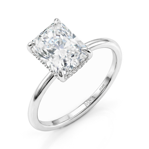 Mirabelle - anello solitario con moissanite taglio radiant, incastonatura a cestello e halo nascosto