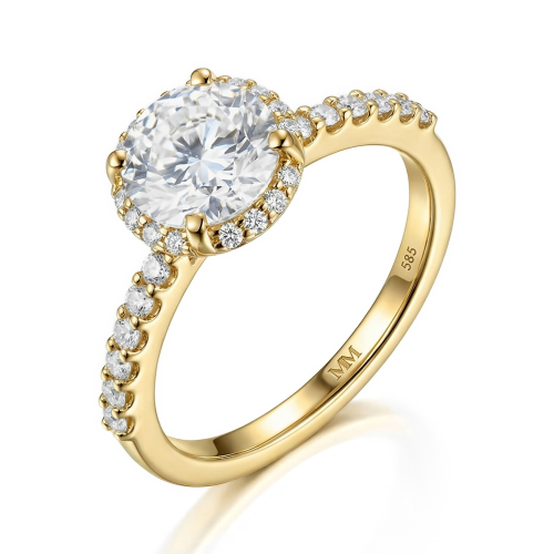 Glimmerette - lussuoso anello con moissanite, montatura halo e dettagli a pavé