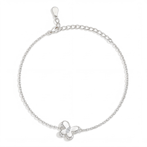 Bloomique - bracciale con charm e moissanite, motivo floreale e dettagli scintillanti