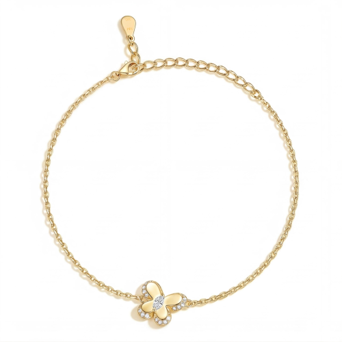 Bloomique - bracciale con charm e moissanite, motivo floreale e dettagli scintillanti