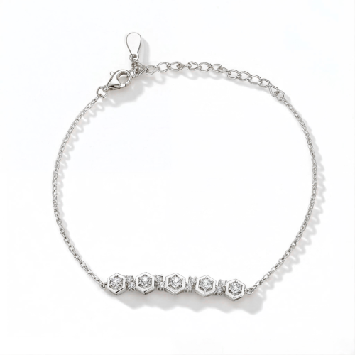 Octet - bracciale con moissanite a castone esagonale e catenina regolabile