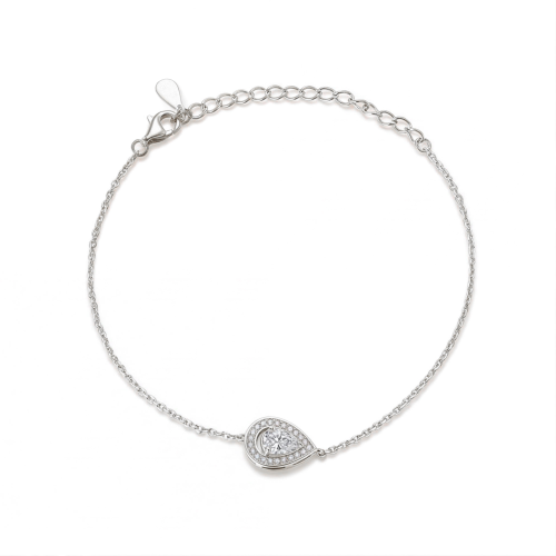 Peraise - bracciale con moissanite di taglio a goccia e catena a maglie con halo