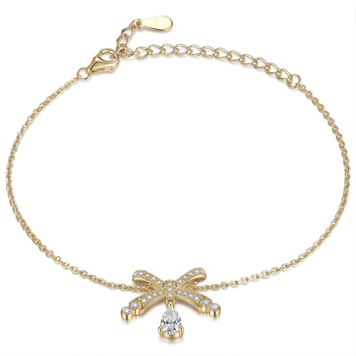 Pearlette - bracciale a fiocco con moissanite a goccia e incastonatura a pavé