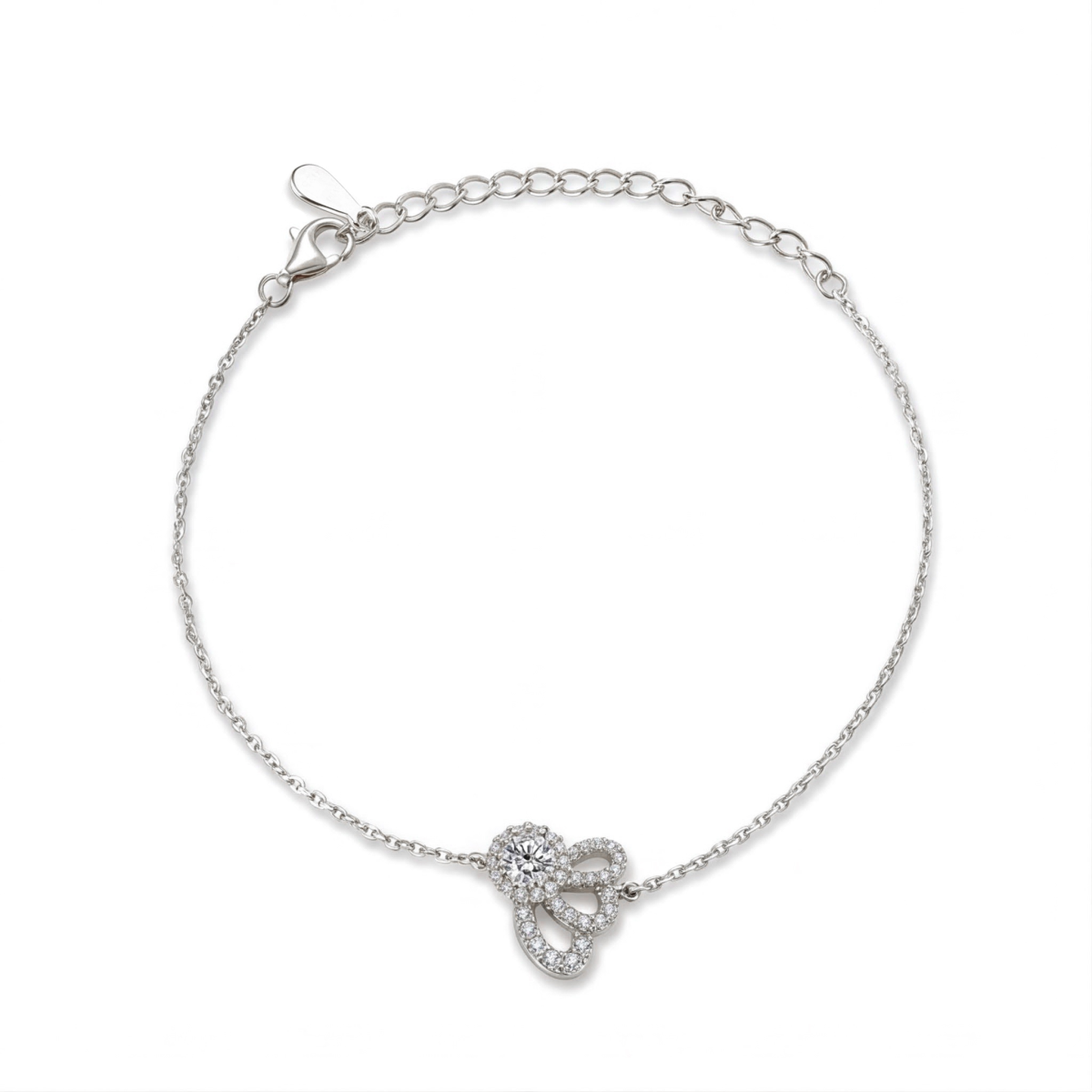 Ornella - bracciale con moissanite in montatura halo floreale e catena regolabile