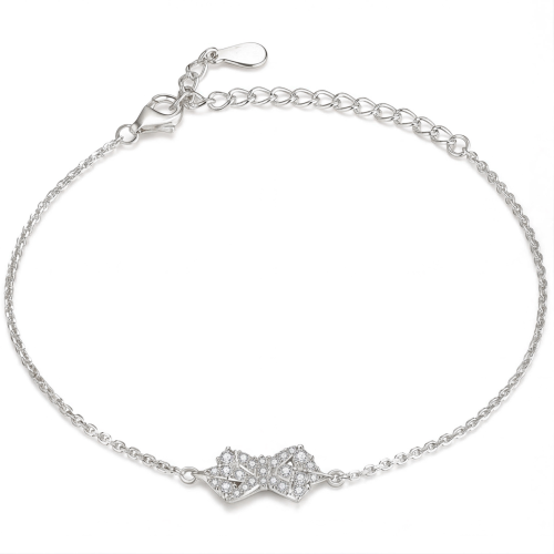 Gleamique - bracciale con motivo a fiocco impreziosito da moissanite e catena regolabile