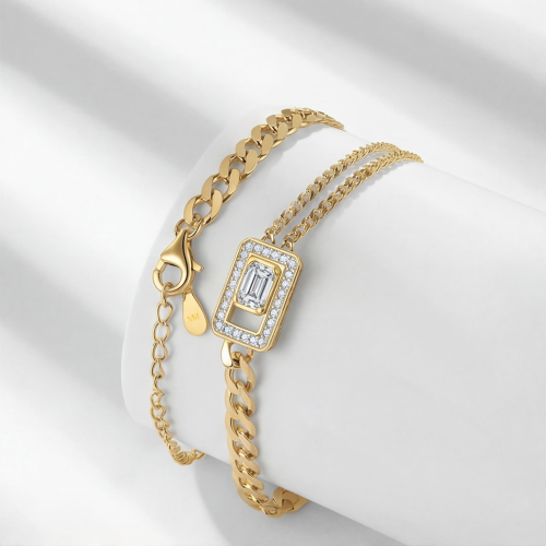 Verdura - bracciale con moissanite taglio smeraldo e montatura halo