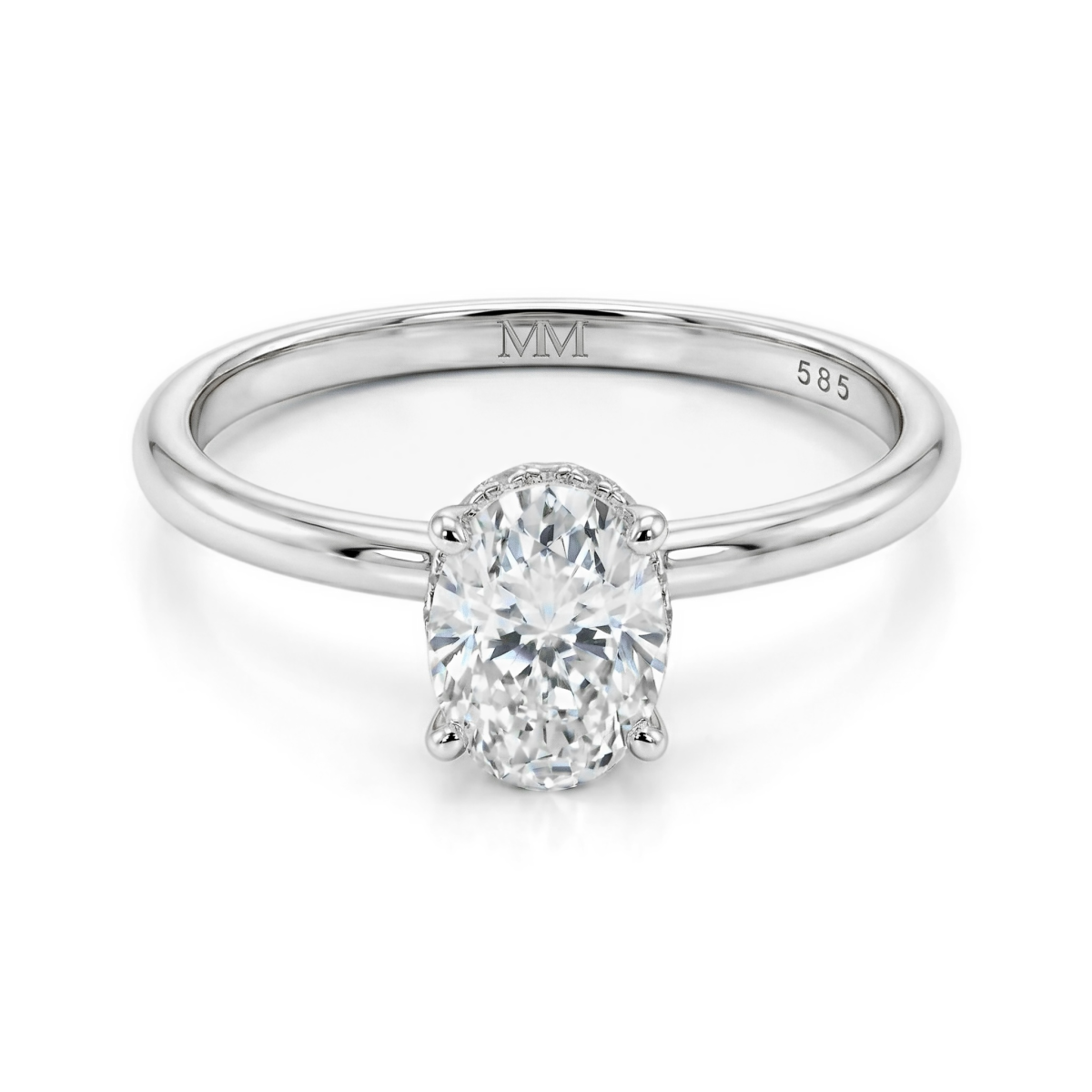 Ovalisse - anello con moissanite di taglio ovale e halo nascosto circolare