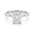 Luminaire - anello con moissanite di taglio radiant, pietre laterali di taglio marquise e halo nascosto