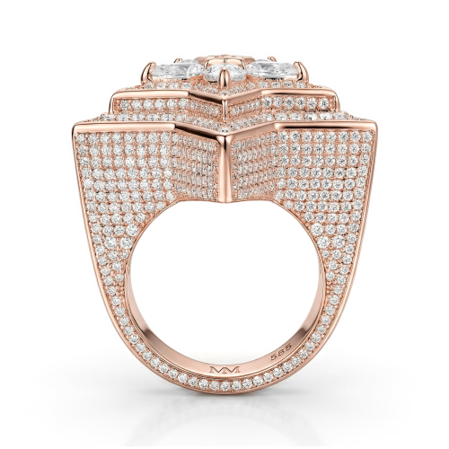 Zenith - anello da uomo a stella con moissanite dal taglio a goccia e incastonatura a pavé