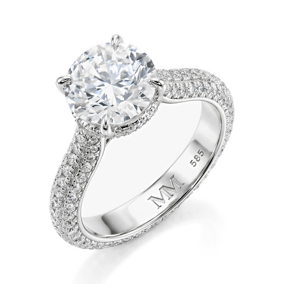 Cassiane - anello di fidanzamento con moissanite e pietre secondarie incastonate a pavé