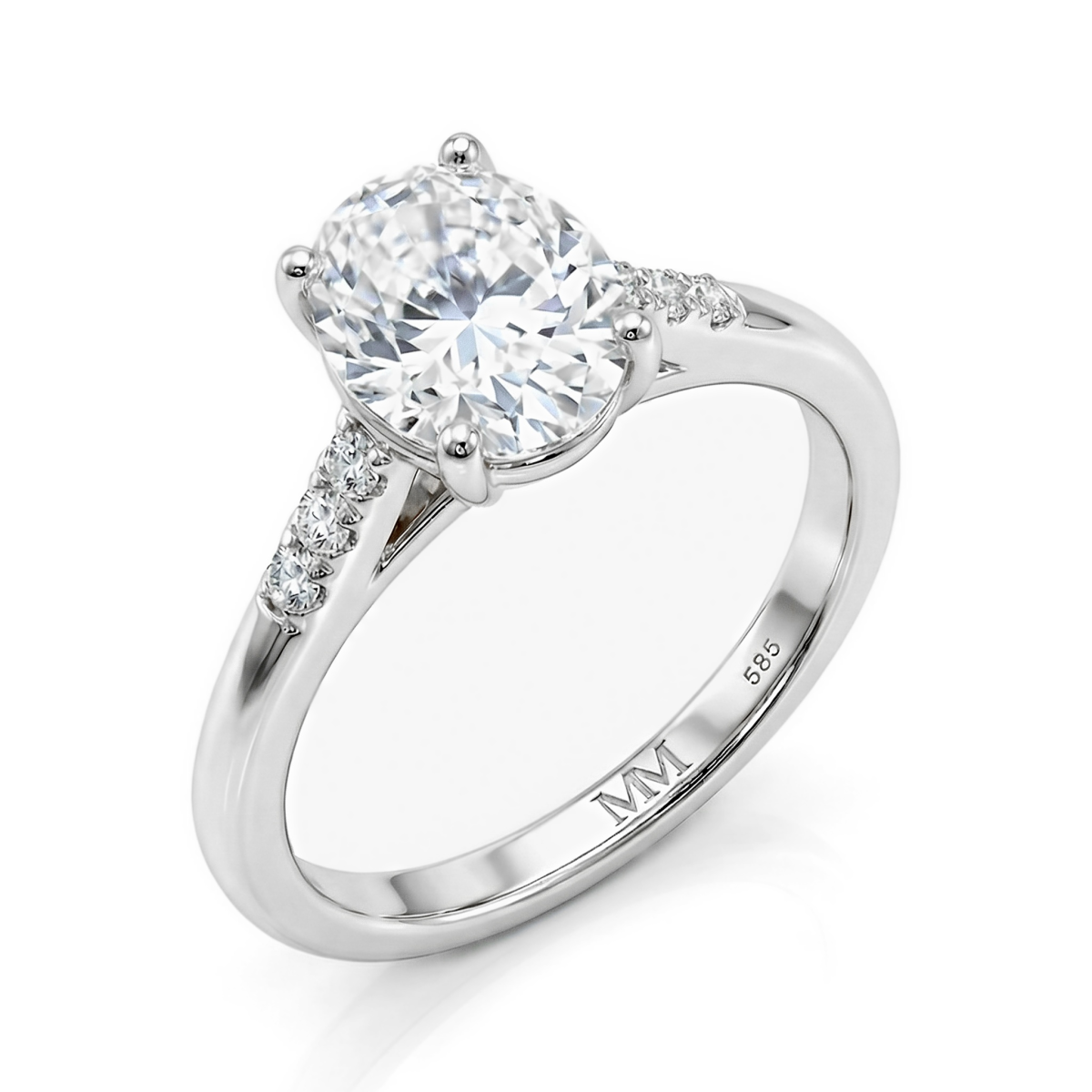 Mirage - anello di fidanzamento con moissanite taglio ovale e pietre laterali a pavé