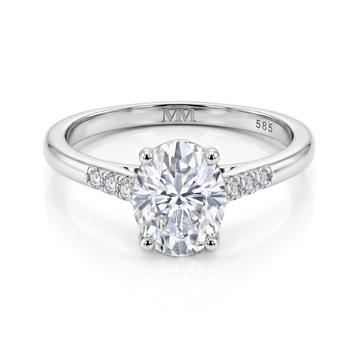 Mirage - anello di fidanzamento con moissanite taglio ovale e pietre laterali a pavé