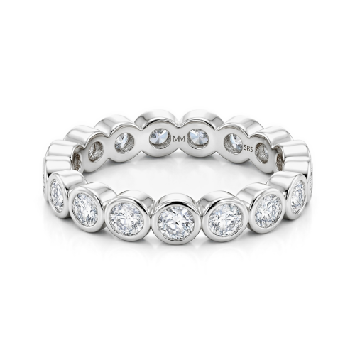 Orbella - anello eternity con moissanite e incastonatura a castone