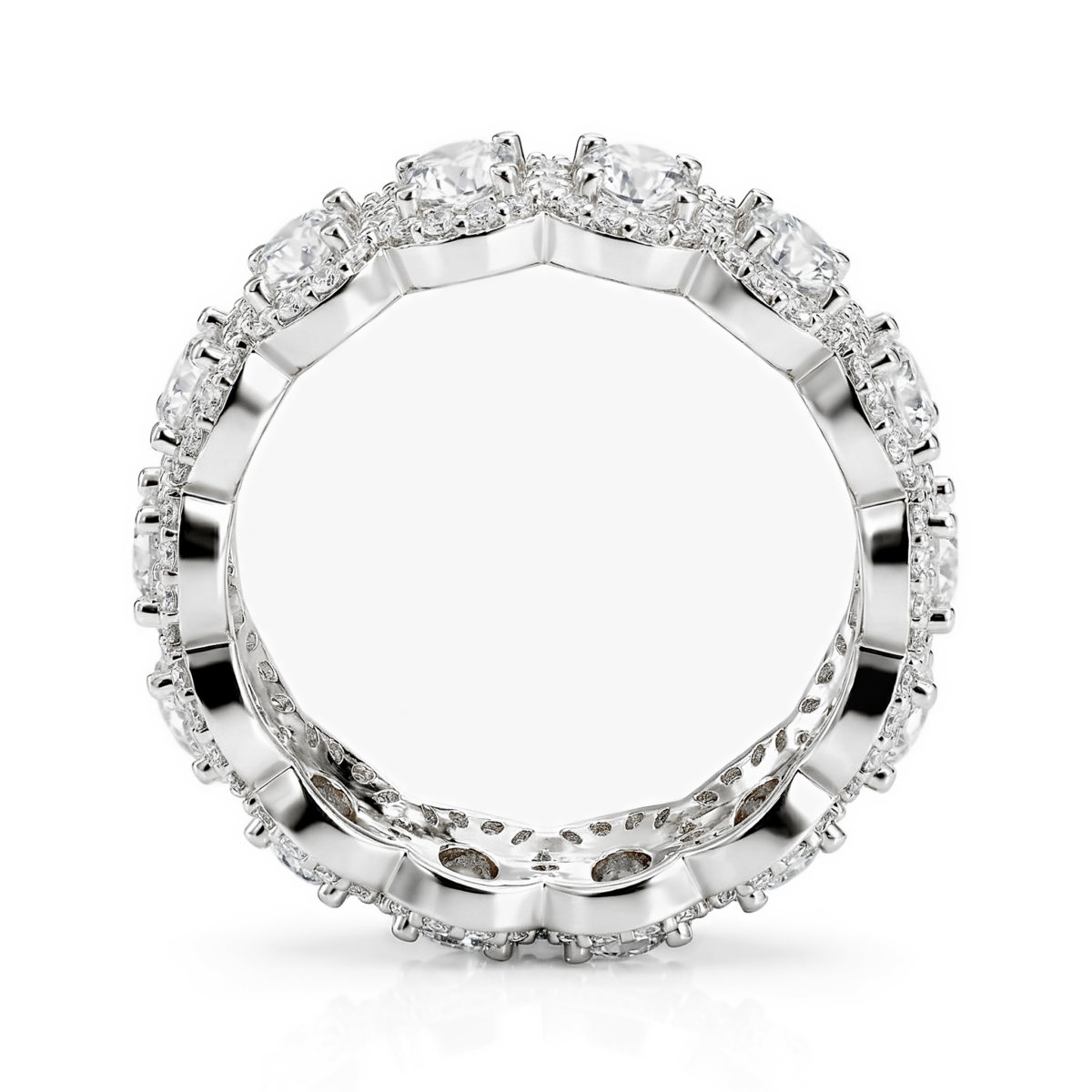 Opaline - anello eternity con moissanite taglio ovale e montatura halo smerlata a pavé