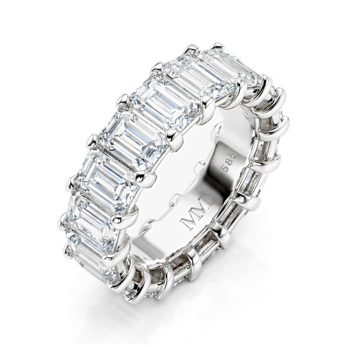 Eterna - anello eternity con moissanite dal taglio smeraldo
