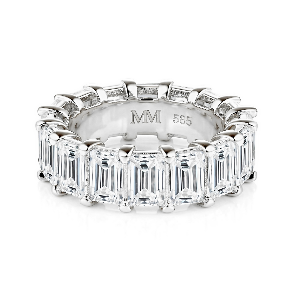 Eterna - anello eternity con moissanite dal taglio smeraldo