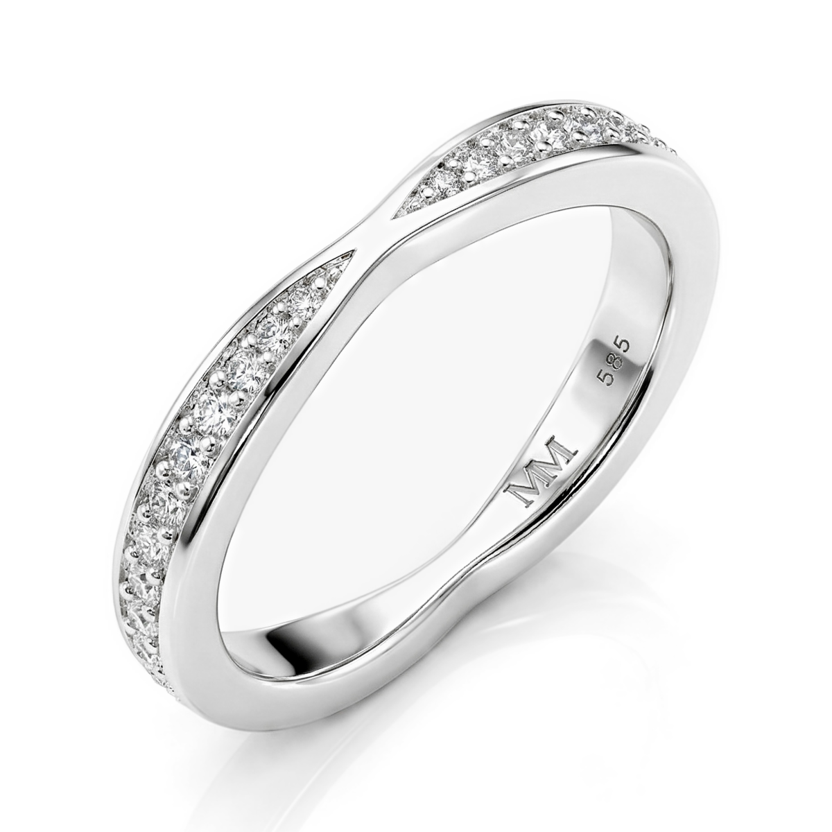 Aria - fede nuziale curva con moissanite e incastonatura a pavé