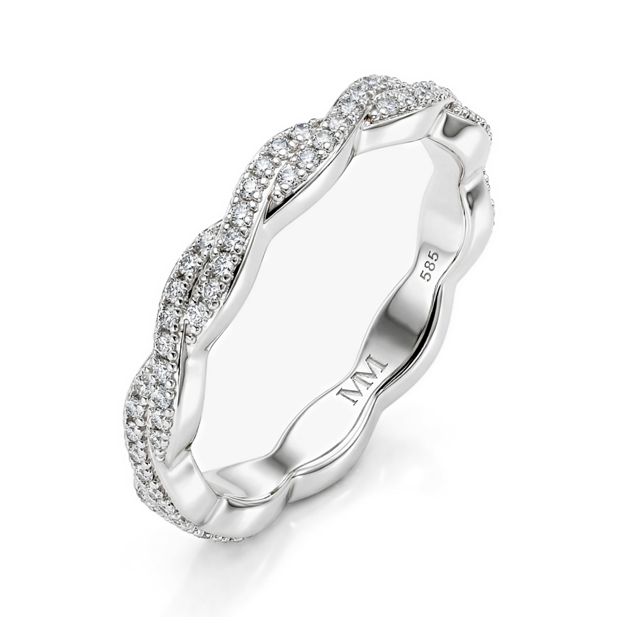 Seraph - anello eternity con moissanite e motivo a pavé intrecciato