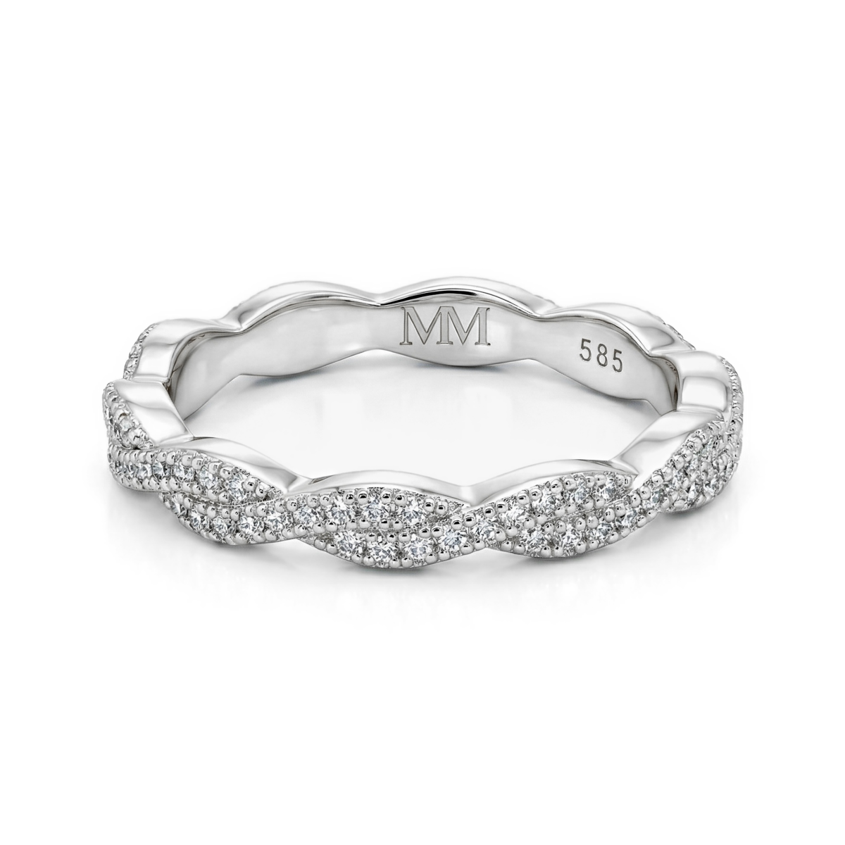 Seraph - anello eternity con moissanite e motivo a pavé intrecciato