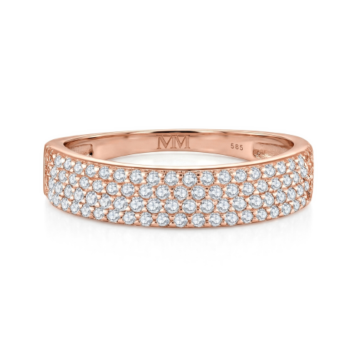 Glissade - anello con moissanite, incastonatura a pavé e corpo dell’anello affusolato