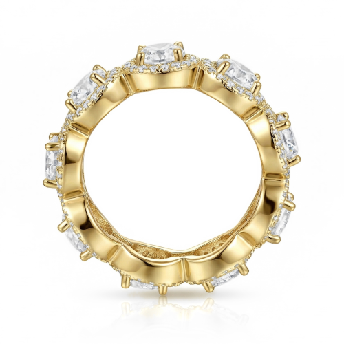 Allegra - anello eternity con moissanite, montatura halo e pietre secondarie